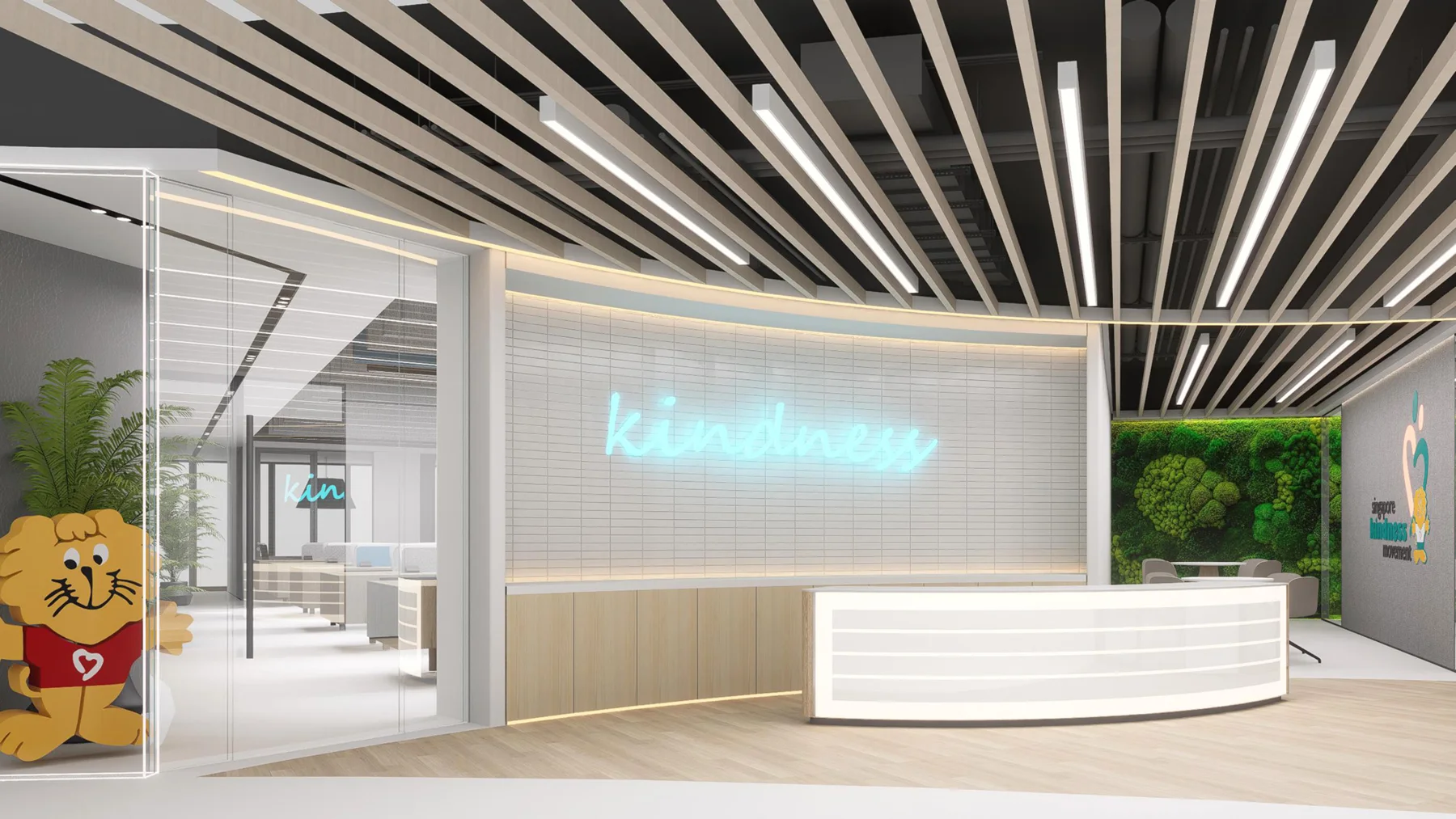 Biophilic Innovation Hub — Singapore workplace interior, view 1